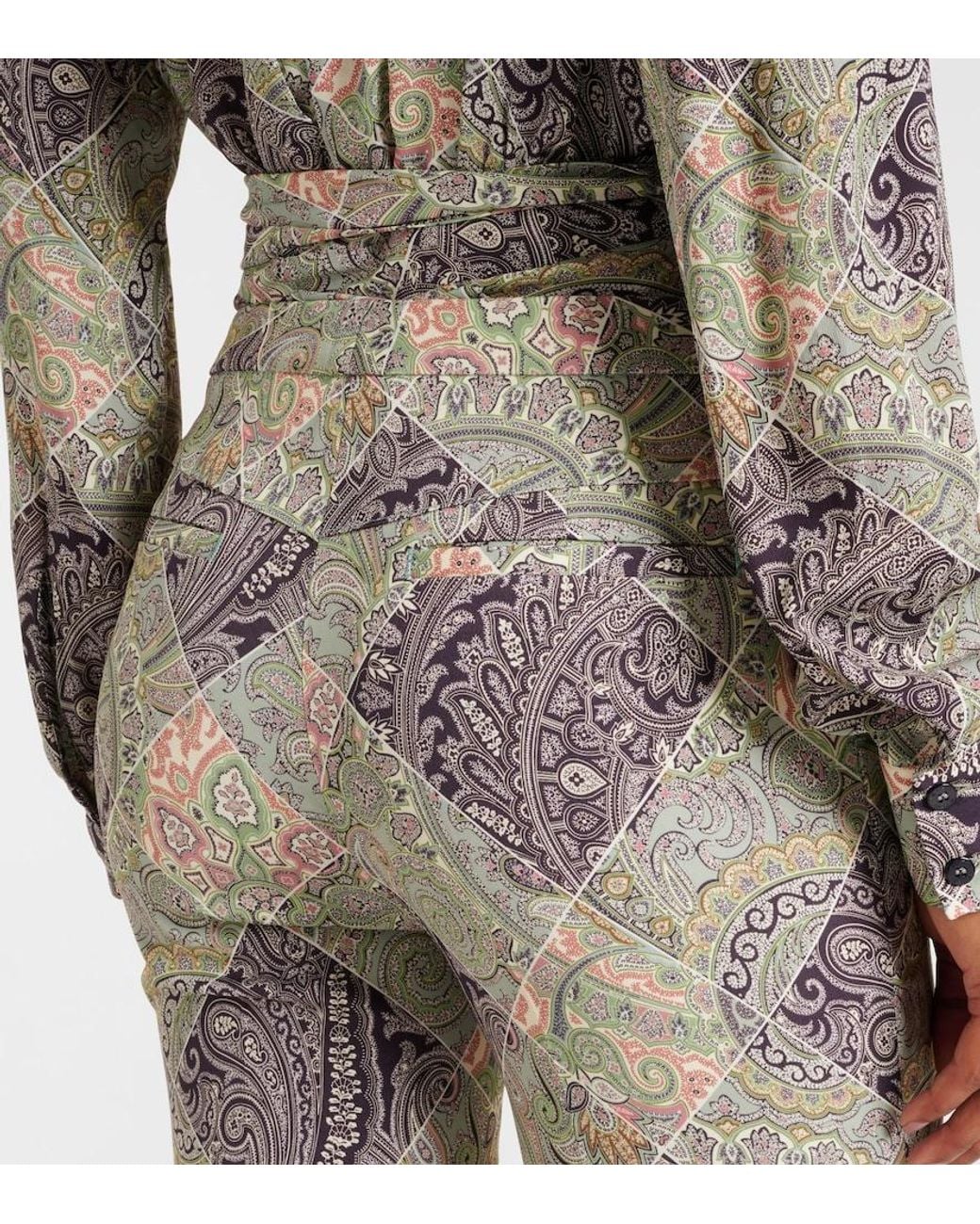 Etro Gray Paisley High-Rise Flared Pants