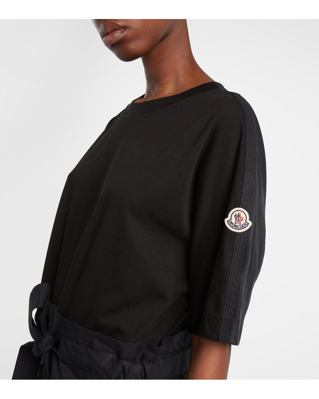 Moncler Black Belted Cotton-Blend Jersey Minidress