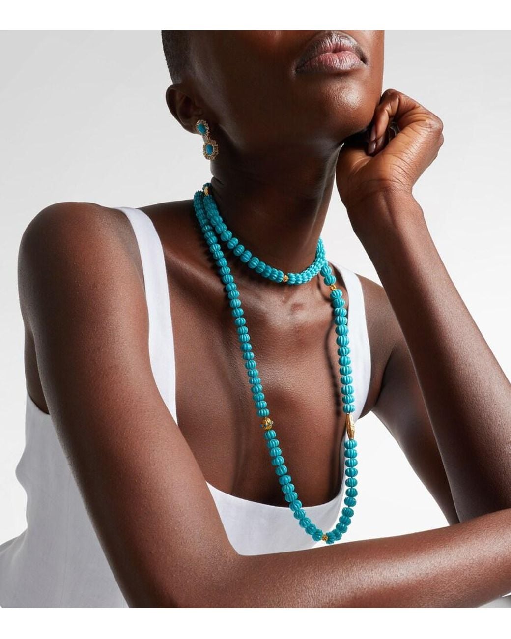 Ileana Makri Blue Horizon 18Kt And 9Kt Beaded Necklace With Turquoises