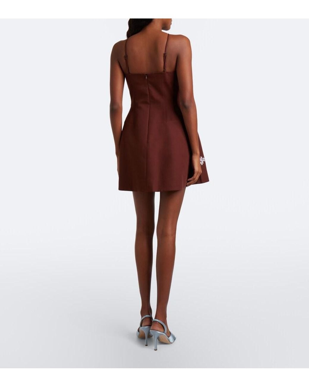 ShuShu/Tong Brown Embellished Halterneck Cotton Minidress