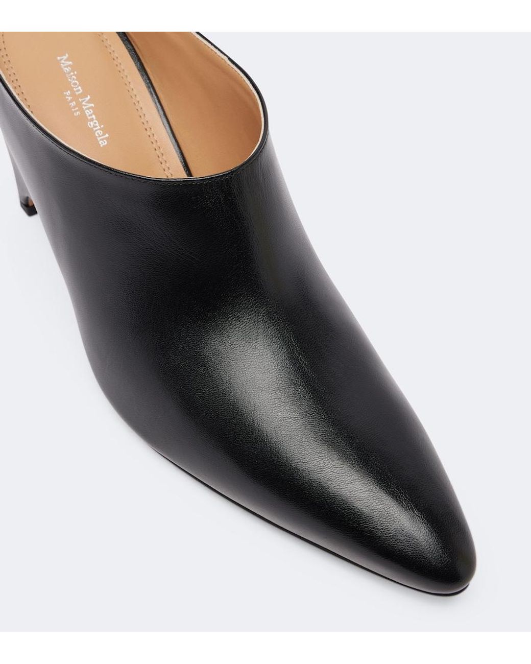 Maison Margiela Black Heel-Less Leather Wedge Mules