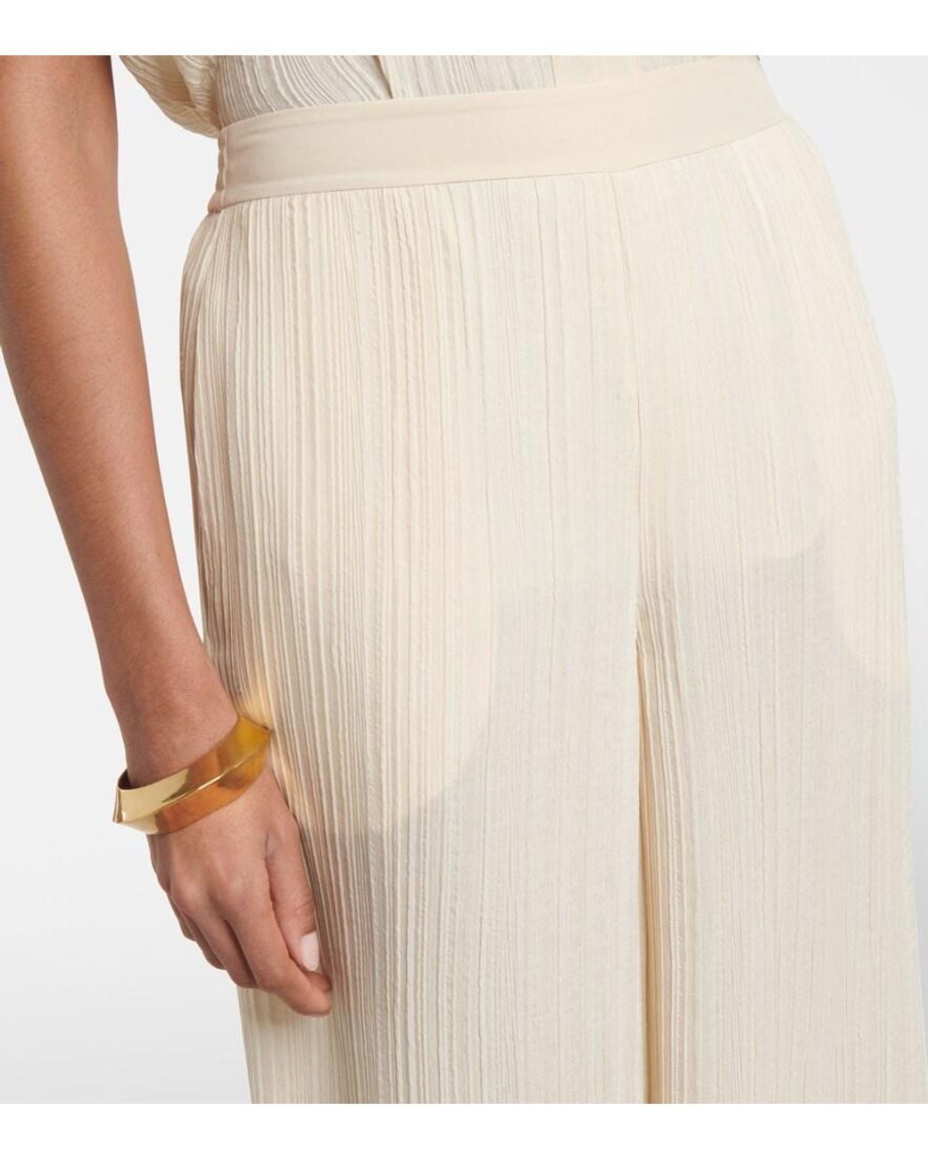 Joseph Natural Mawn Pleated Jacquard Wide-Leg Pants