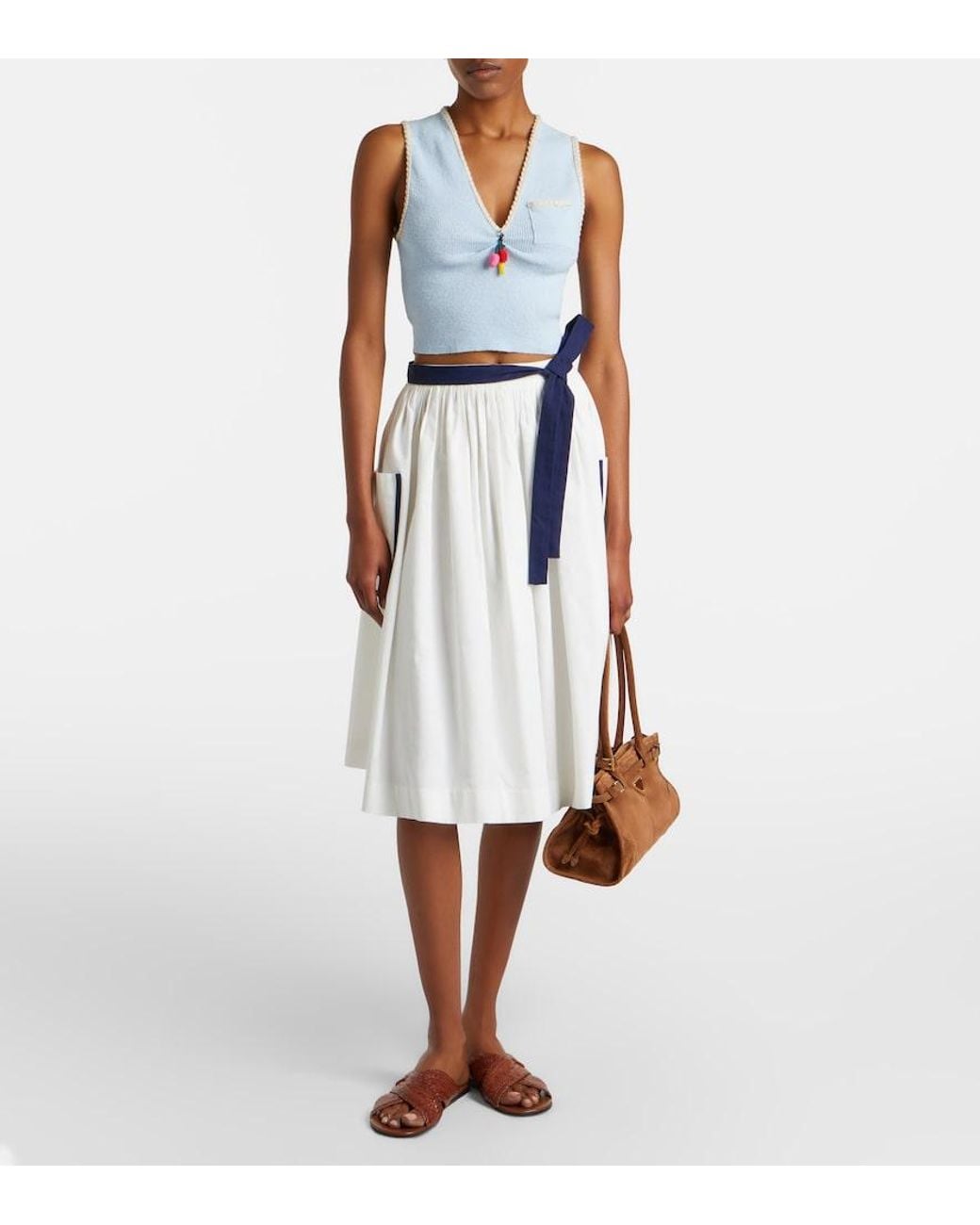 Prada Blue Embellished Cotton-Blend Boucle Crop Top