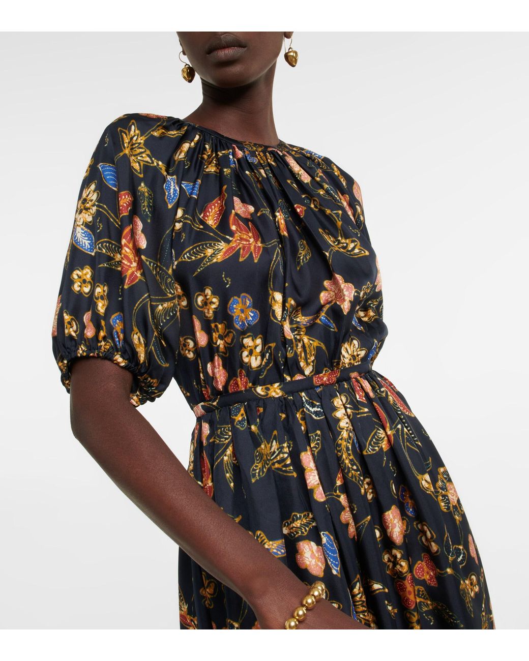 Ulla Johnson Cybil Floral Silk Charmeuse Midi Dress in Black Lyst