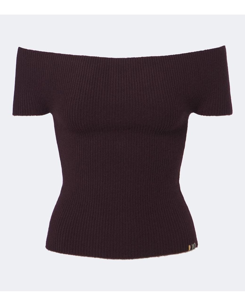 Extreme Cashmere Purple N°381 Libra Cashmere-Blend Off-Shoulder Top