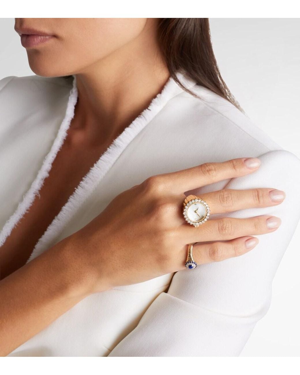 Yvonne Léon Metallic Ring L'Horloge Aus 18Kt Gelbgold (750/1000) Mit Perlmutt Und Diamanten