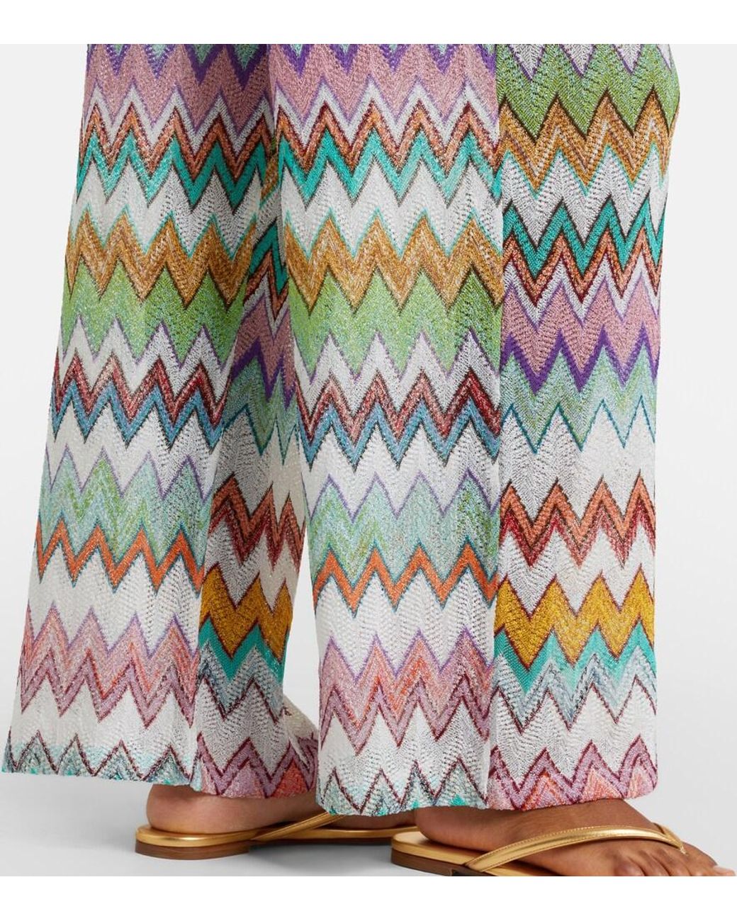 Missoni White Zigzag Lame Wide-Leg Pants