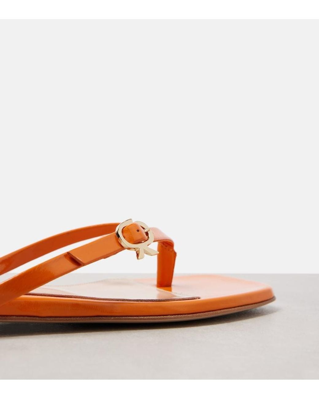Gianvito Rossi Orange Ribbon Patent Leather Thong Sandals