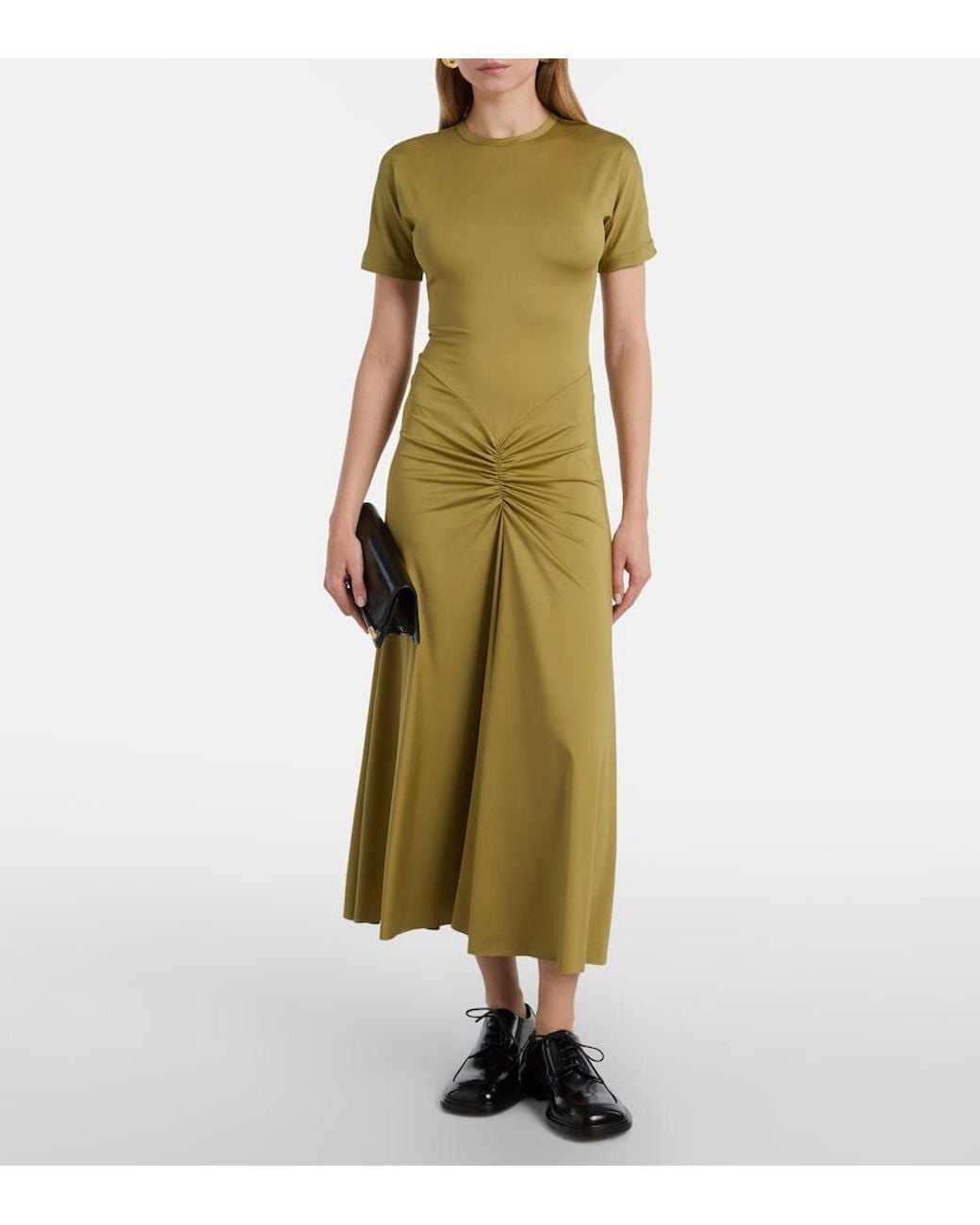 Victoria Beckham Green Gathered Jersey T-Shirt Dress