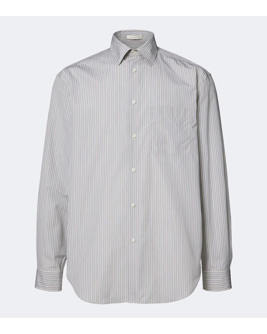 The Row Gray Uday Striped Cotton Poplin Shirt for men