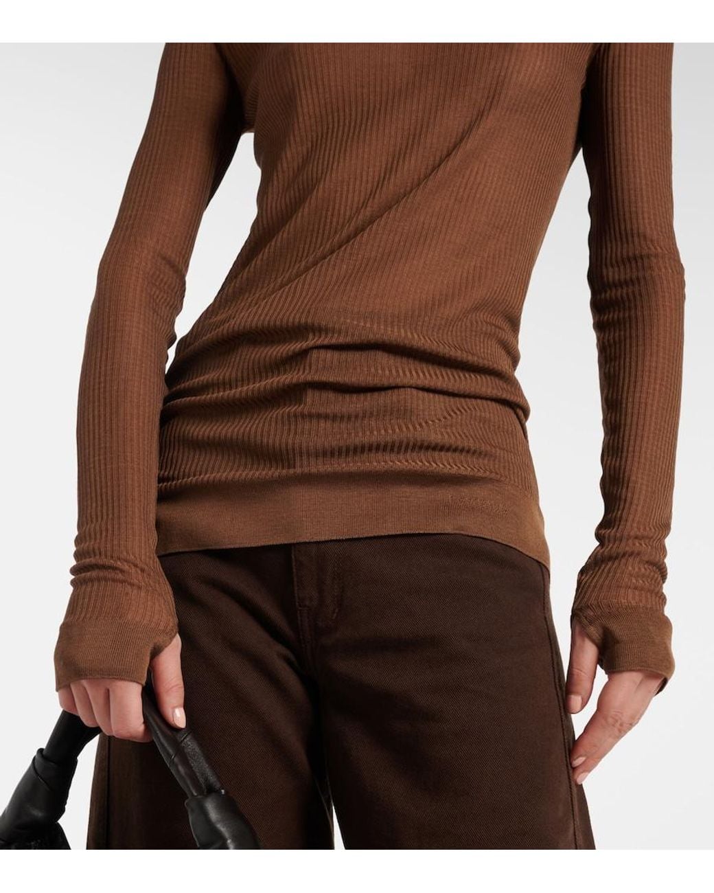 Lemaire Brown Ribbed-Knit Turtleneck Top