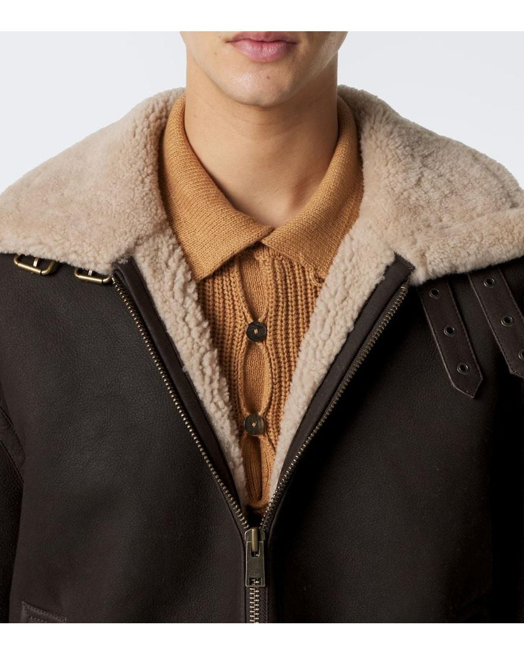Arma Black Sano Shearling-Lined Leather Jacket for men