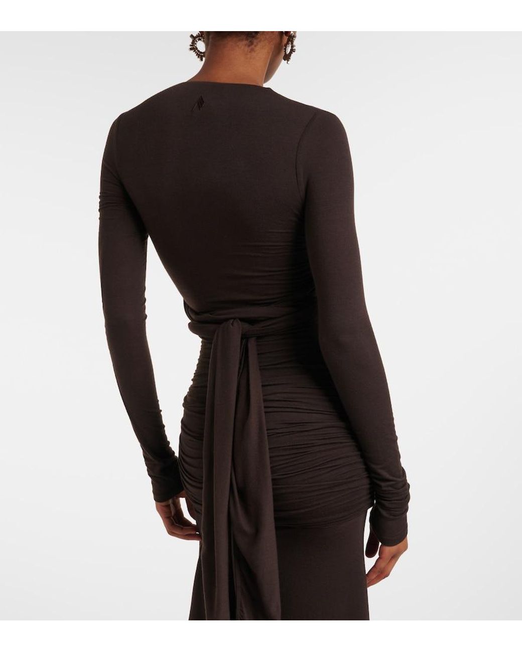 The Attico Brown Sheer Embroidered Tulle Midi Dress