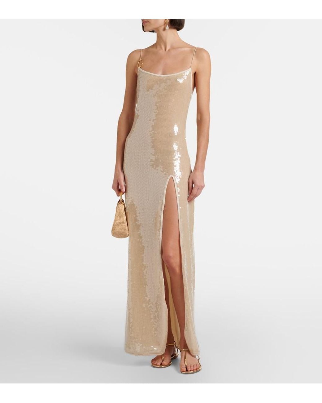 Oseree Natural Marylin Sequined Maxi Dress