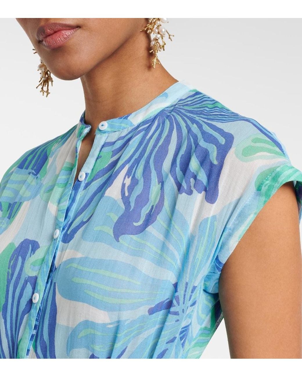 Poupette Blue Kora Printed Cotton Gauze Maxi Dress