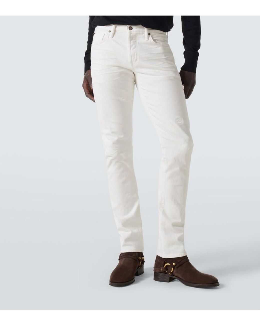 Tom Ford White Distressed Slim Jeans for men