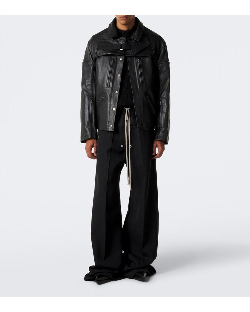 Rick Owens Black Mac Convertible Leather Jacket for men