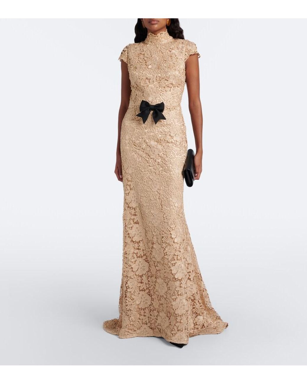 Rebecca Vallance Natural Nottingham Open-Back Guipure Lace Gown