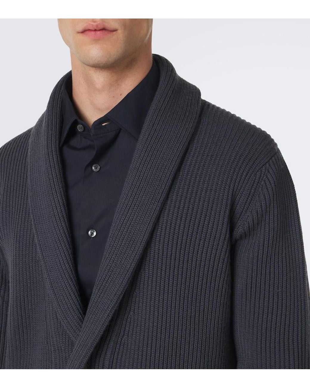 Thom Sweeney Blue Ribbed-Knit Wool Cardigan for men