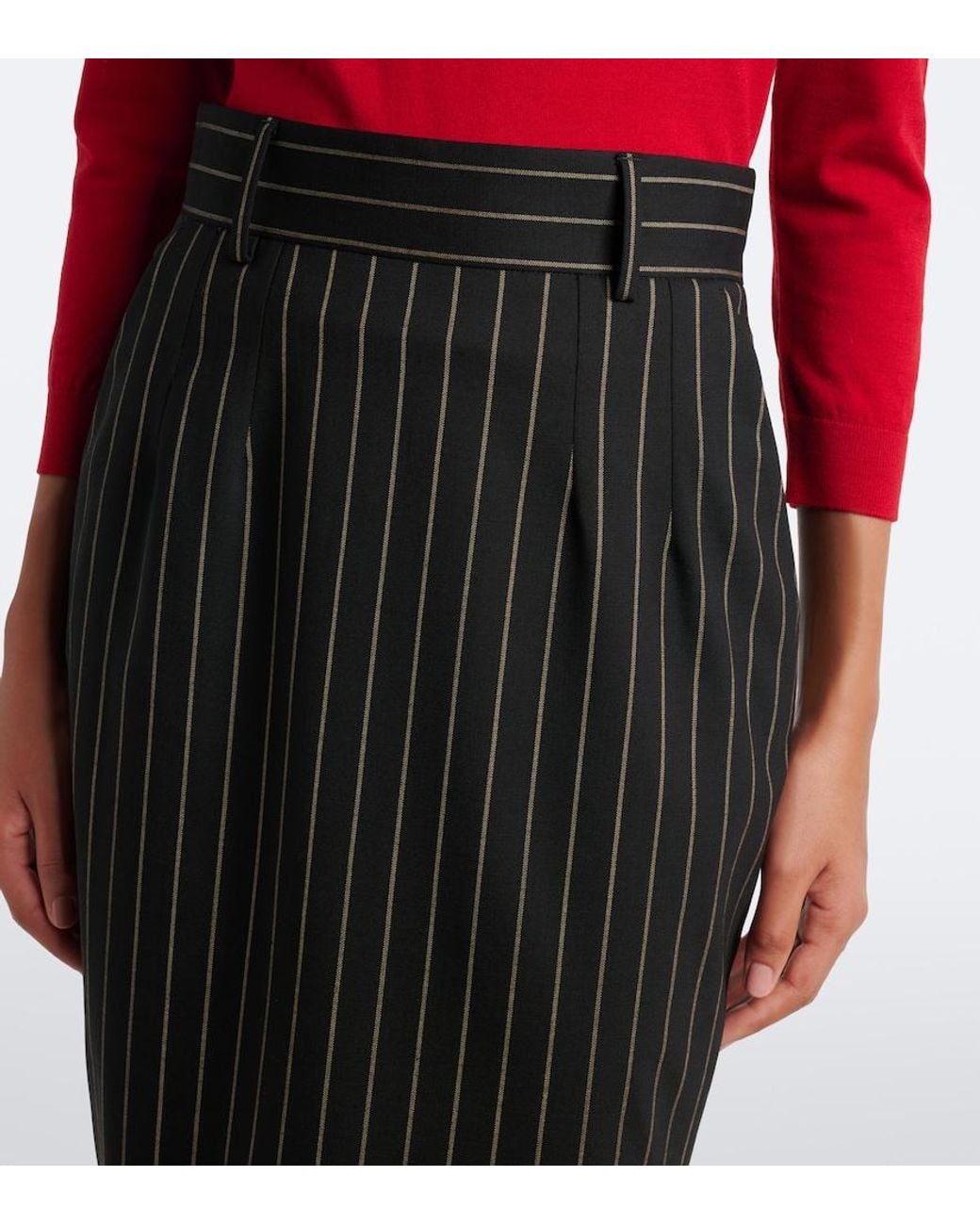 Dolce & Gabbana Black Pinstriped Wool Pencil Skirt