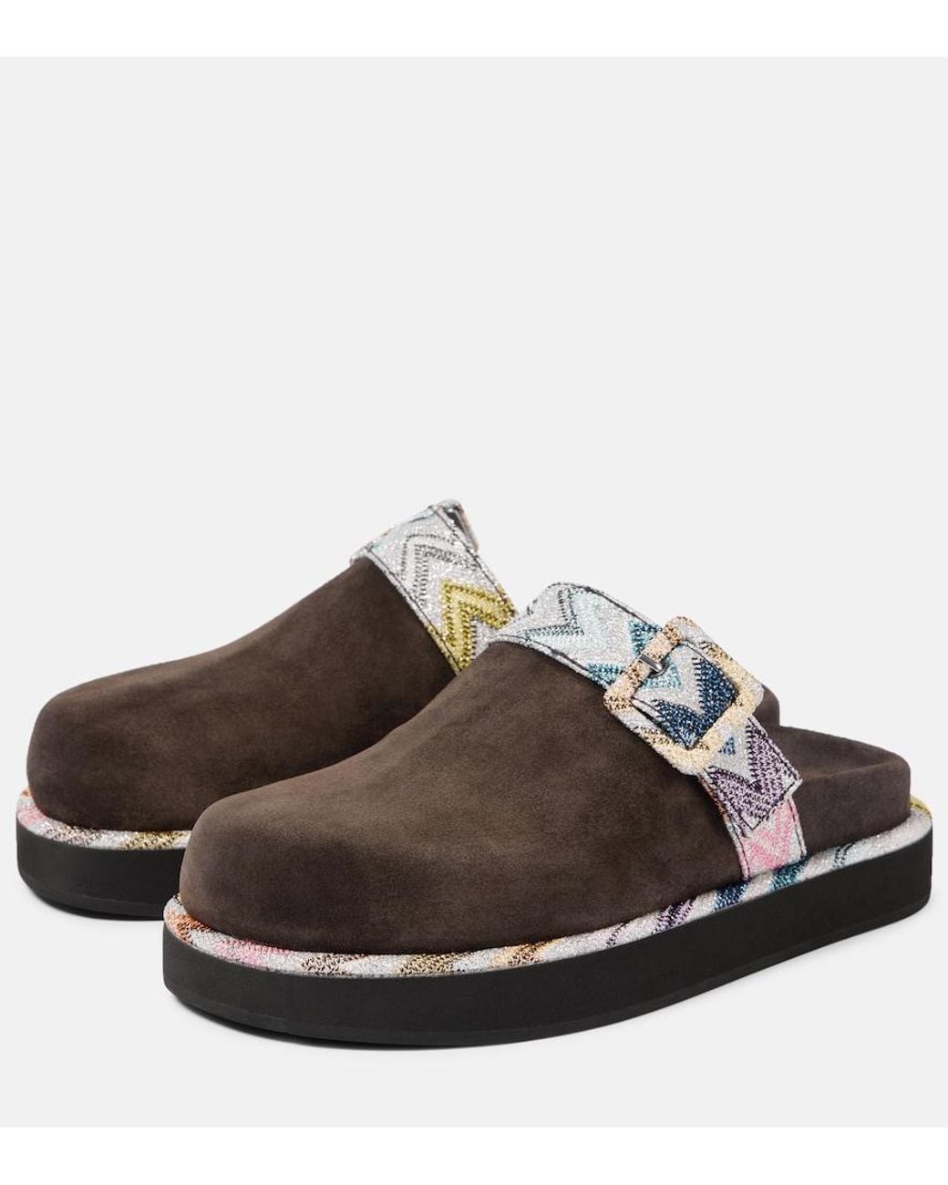 Missoni Brown Zigzag Suede Clogs