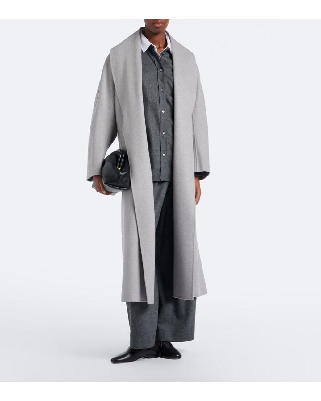 Max Mara Gray Pleated Wool Wide-Leg Pants