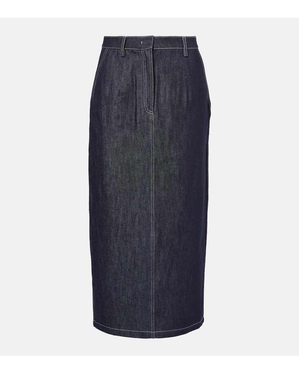Co. Blue Cotton Denim Pencil Midi Skirt