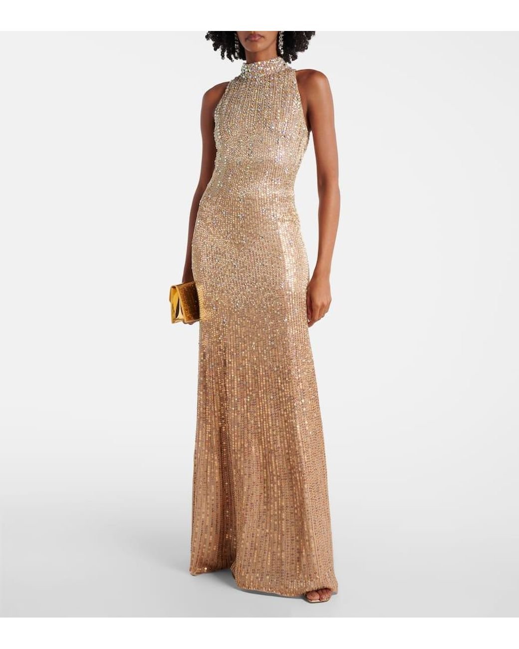 Jenny Packham Brown Benue Embellished Silk Gown