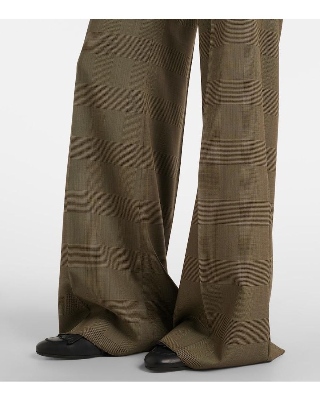 Max Mara Natural Checked Virgin Wool Wide-Leg Pants