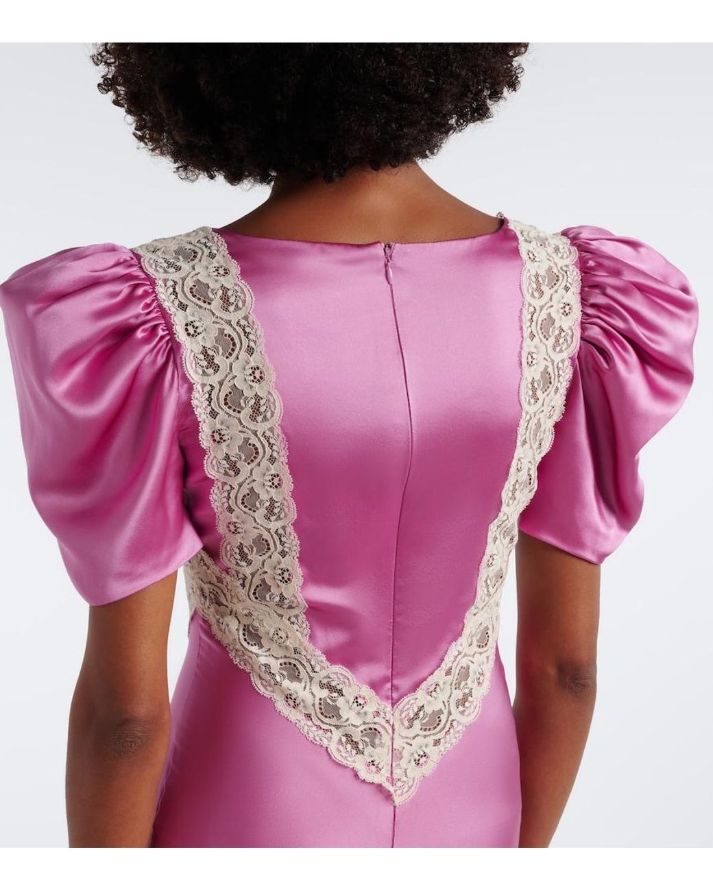 Rodarte Pink Lace-Trimmed Silk Maxi Dress
