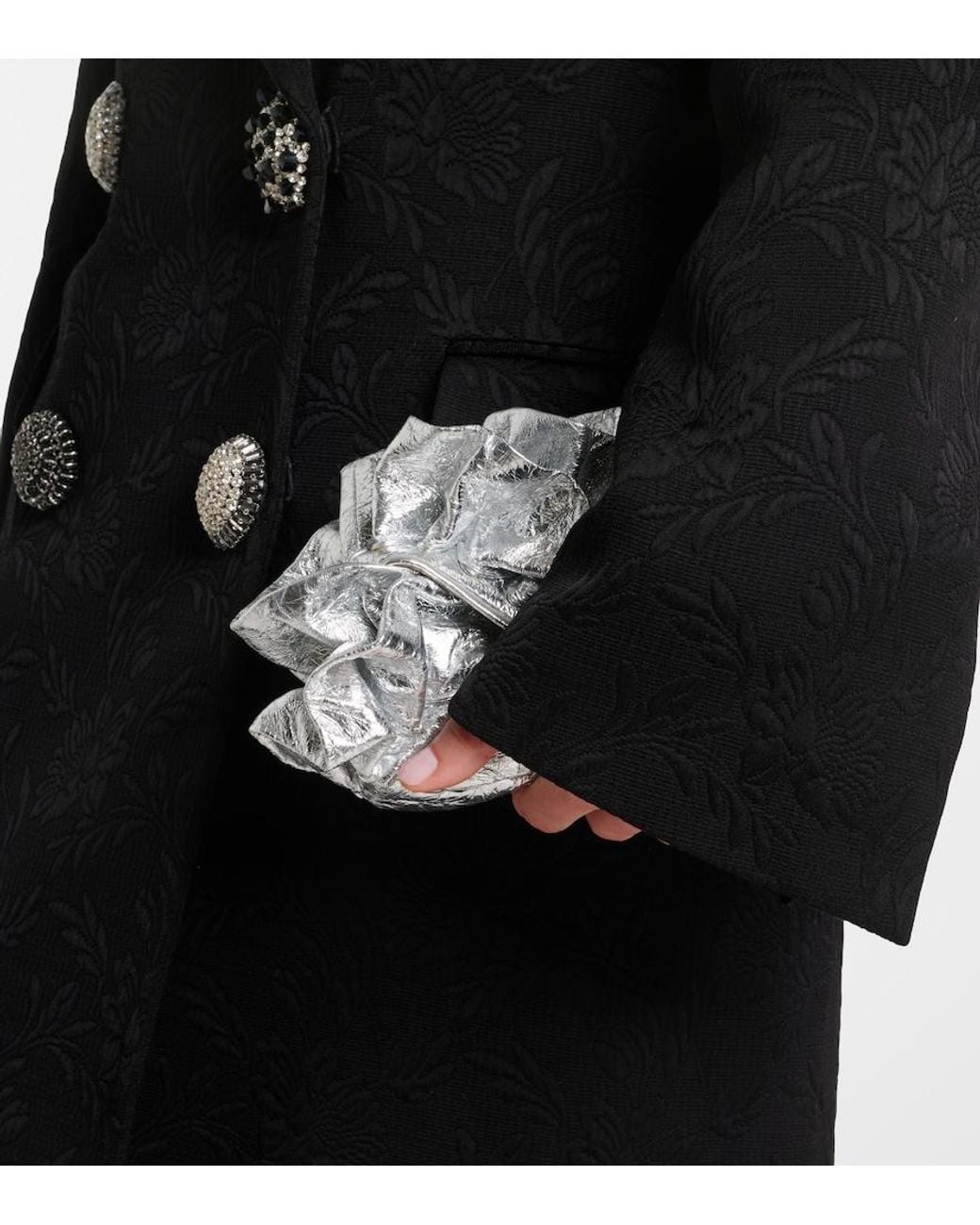 Dries Van Noten Black Embellished Jacquard Coat