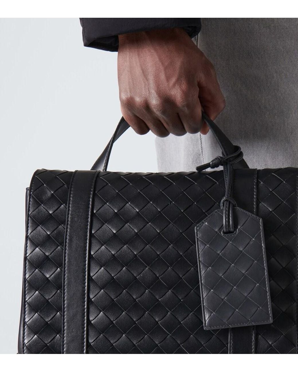 Etiquette De Bagage En Cuir Intrecciato Bottega Veneta pour homme en coloris Black