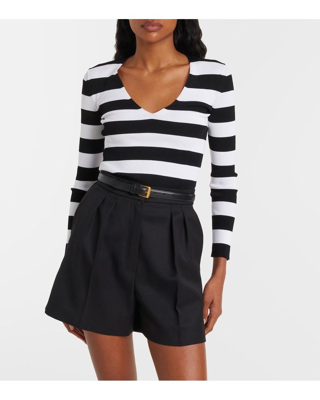 Max Mara Black Vello Ribbed-Knit Striped Sweater