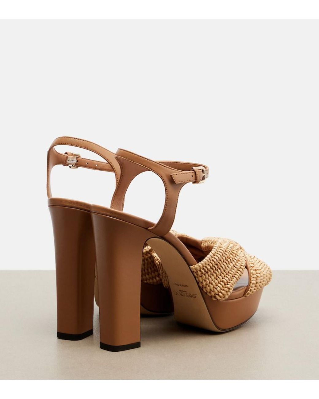Jimmy Choo Brown Heloise Raffia And Leather Sandals