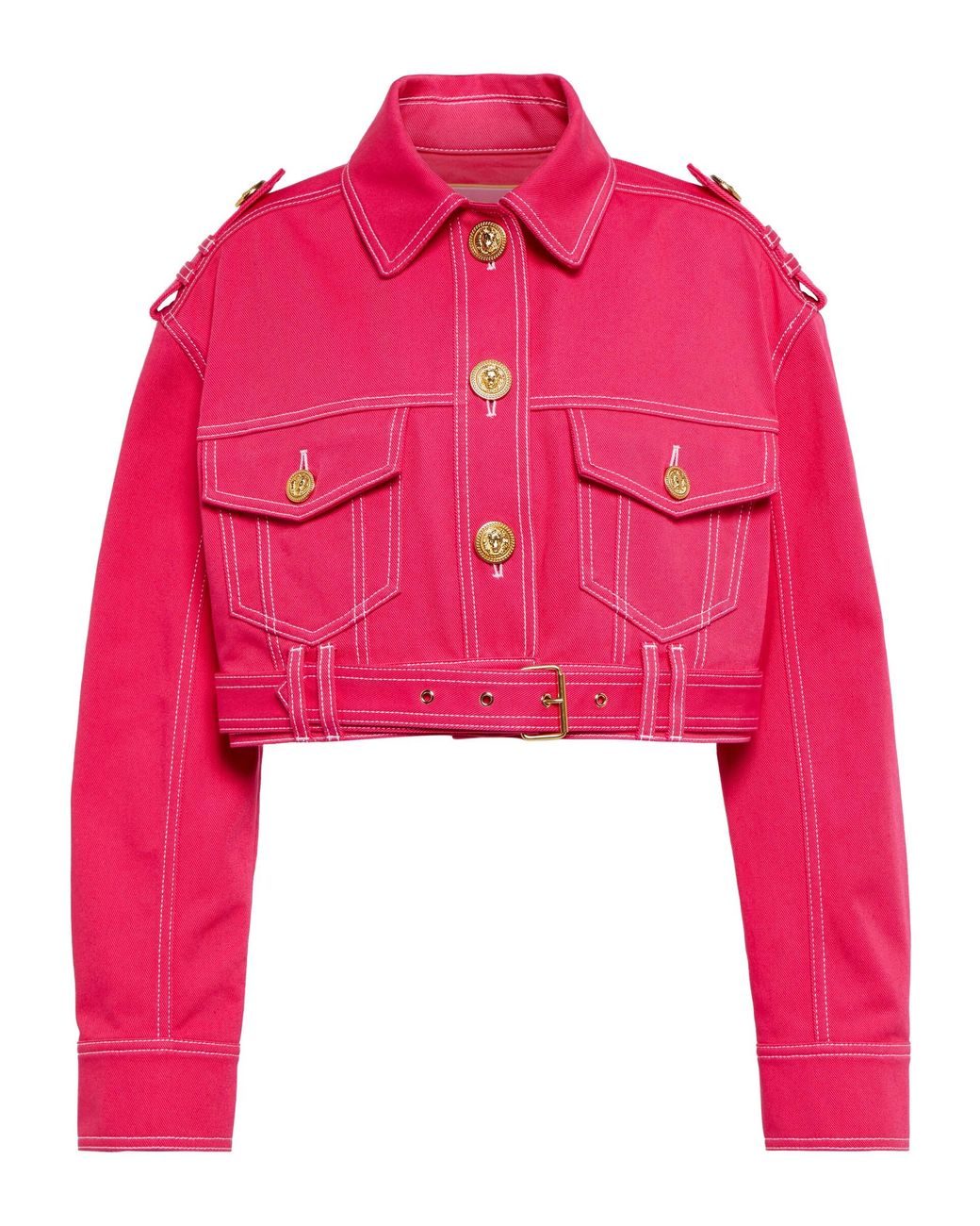 Balmain X Barbie® Cropped Denim Jacket in Red | Lyst