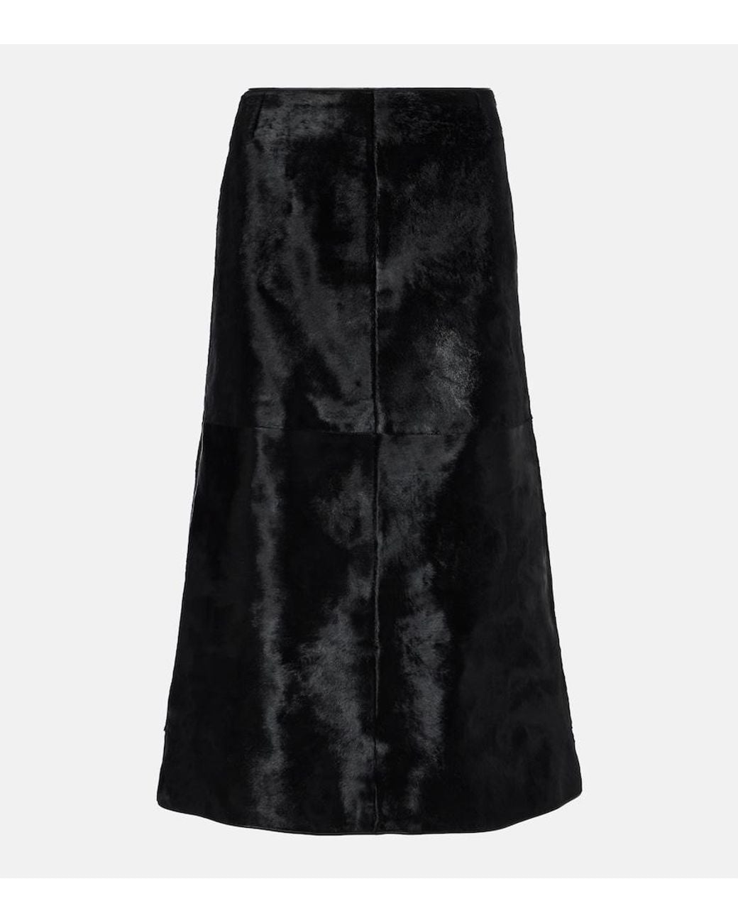 Totême Black Paneled Calf Hair Midi Skirt
