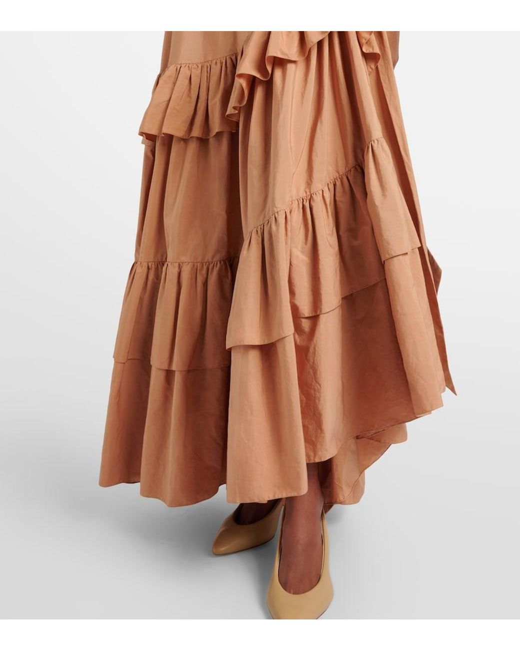 Chloé Brown Asymmetric Ruffled Cotton Maxi Skirt