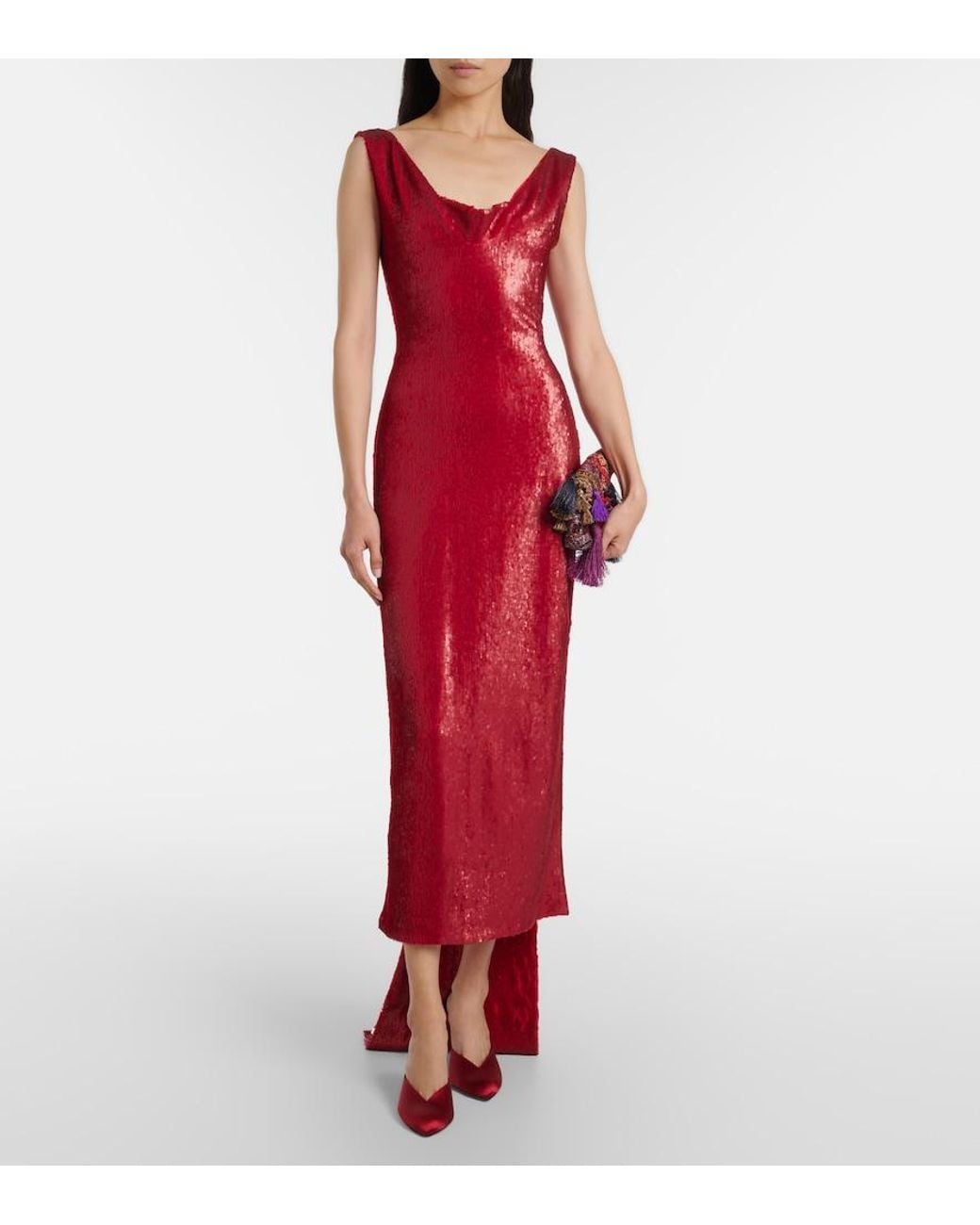 Emilia Wickstead Red Jacira Sequined Cocktail Dress