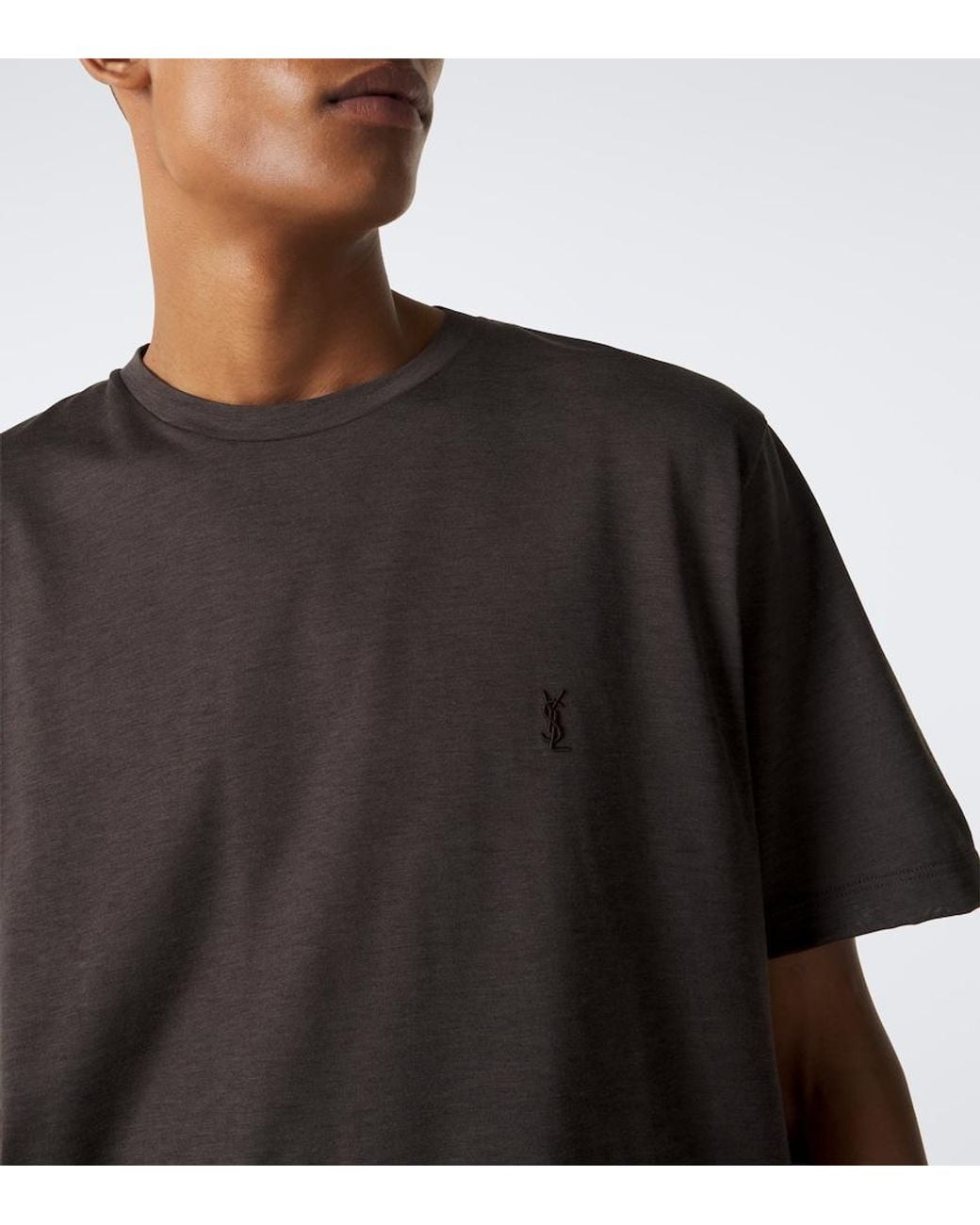 Saint Laurent Black Cassandre Silk And Cotton T-Shirt for men