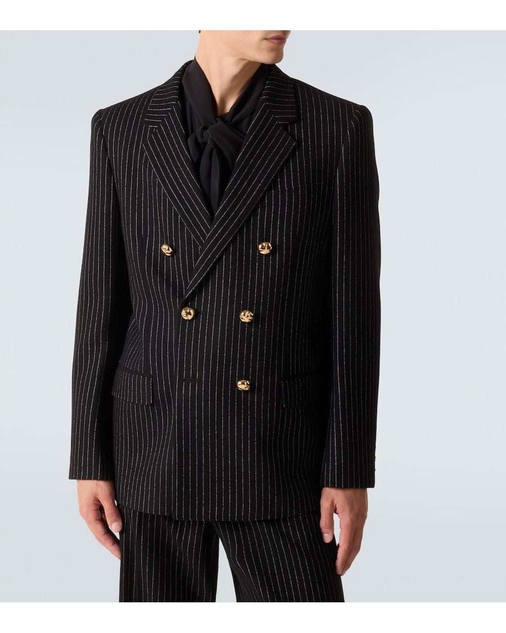 Valentino Garavani Black Chalk Stripe Wool And Silk Blazer for men