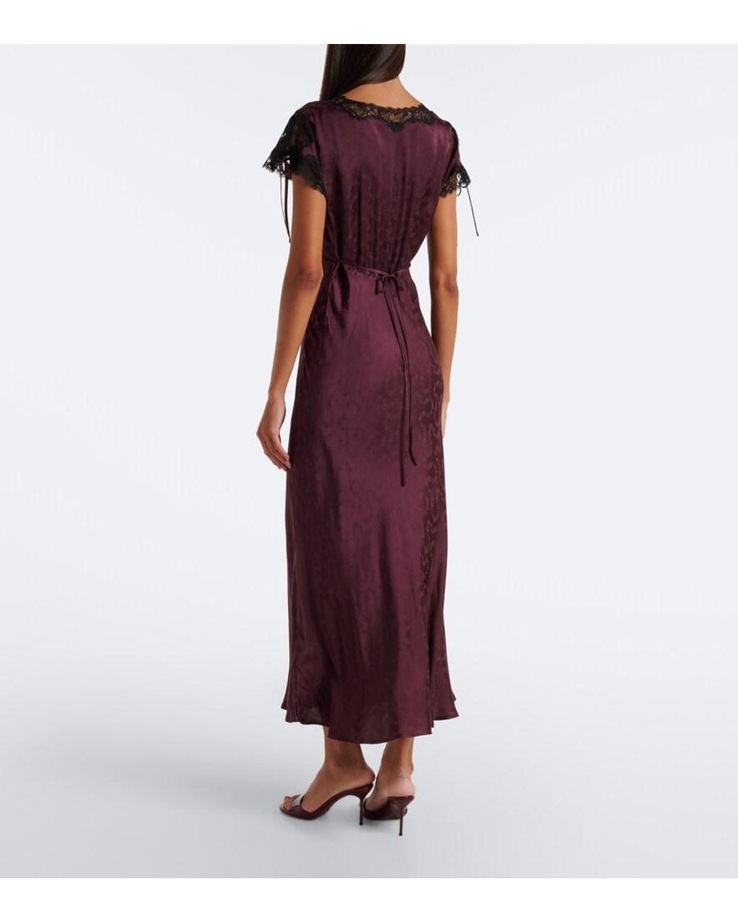 Rixo Purple Fern Satin Jacquard Midi Dress