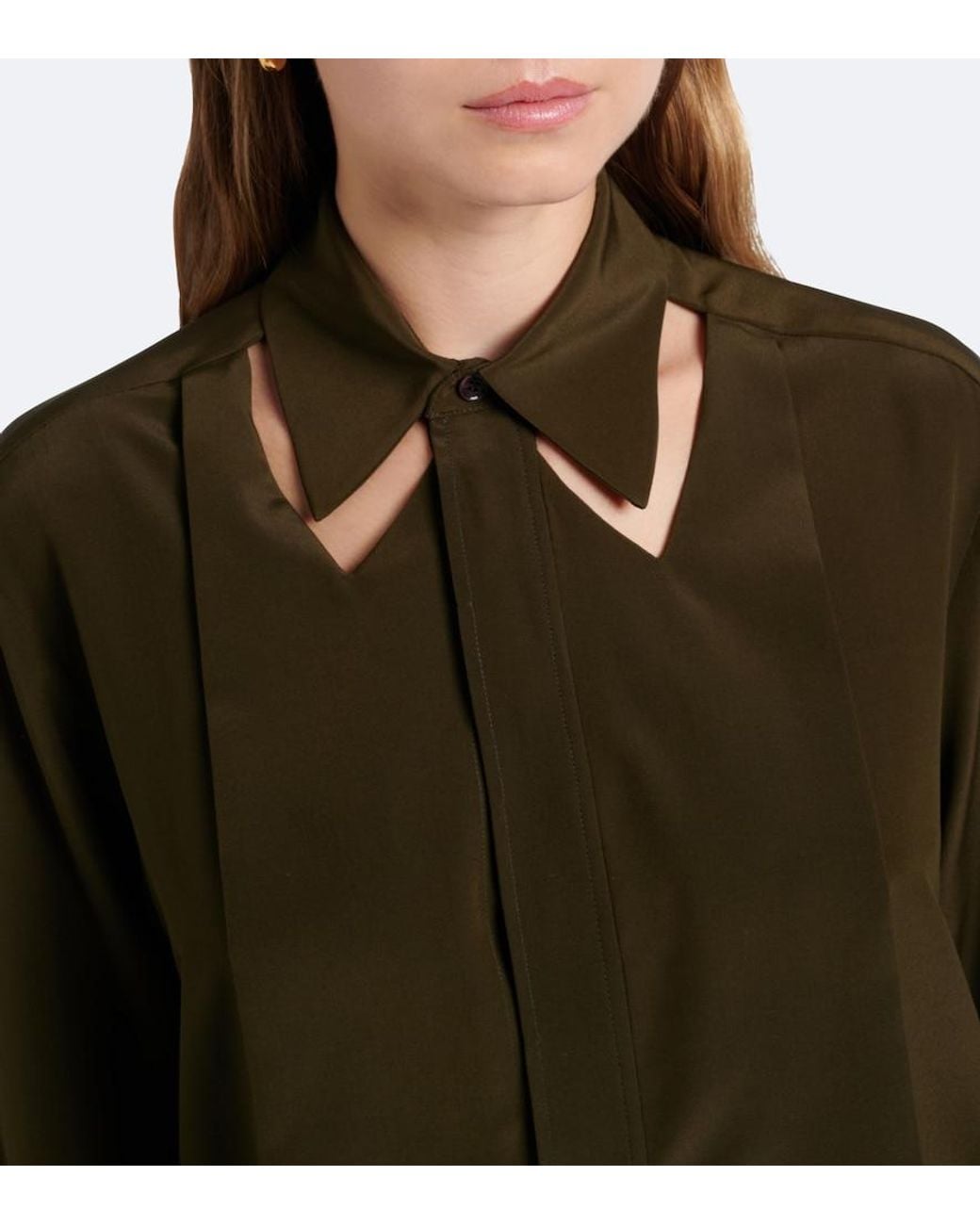 Victoria Beckham Green Cutout Silk Crepe De Chine Blouse