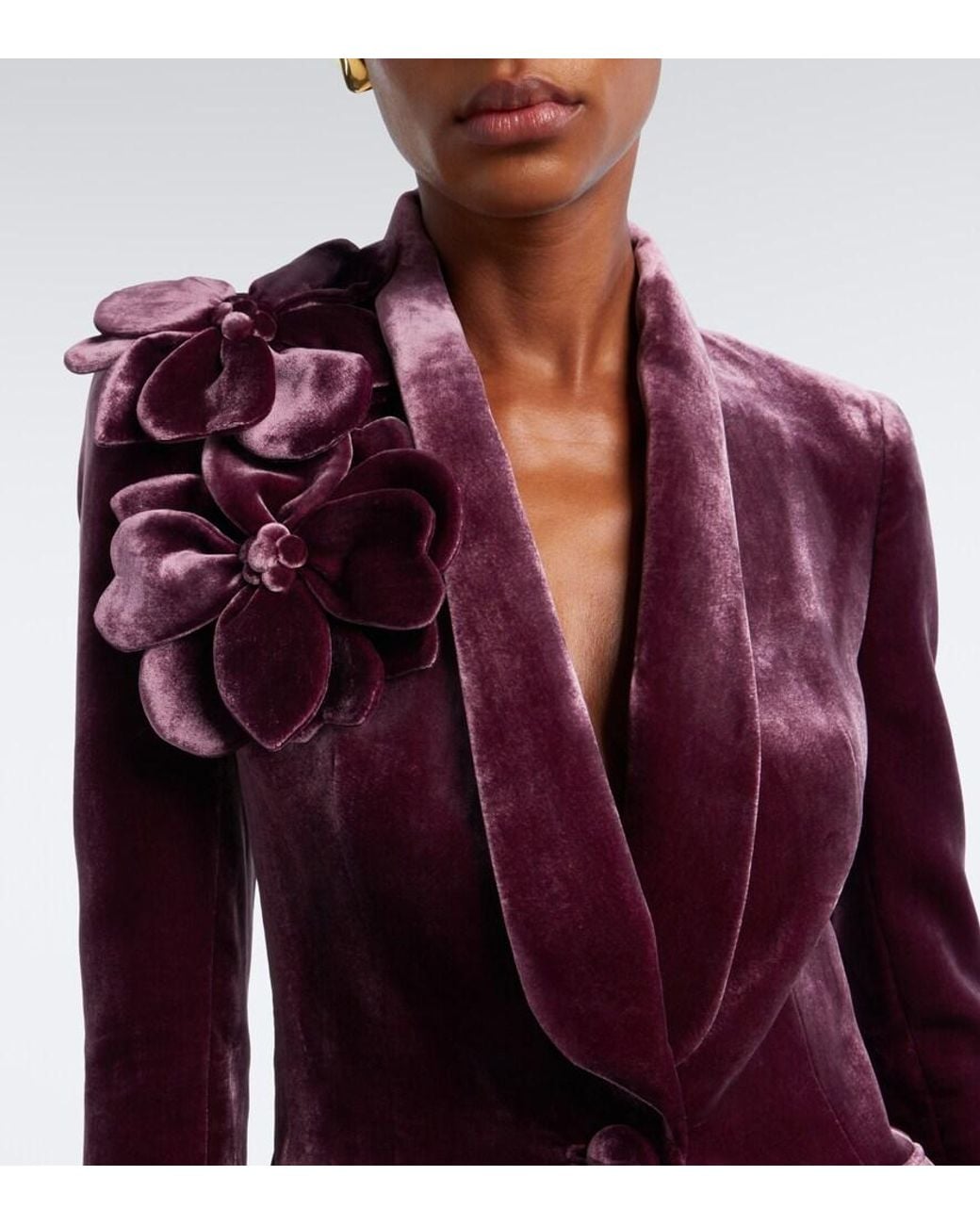 Elie Saab Purple Floral-Applique Silk-Blend Velvet Blazer