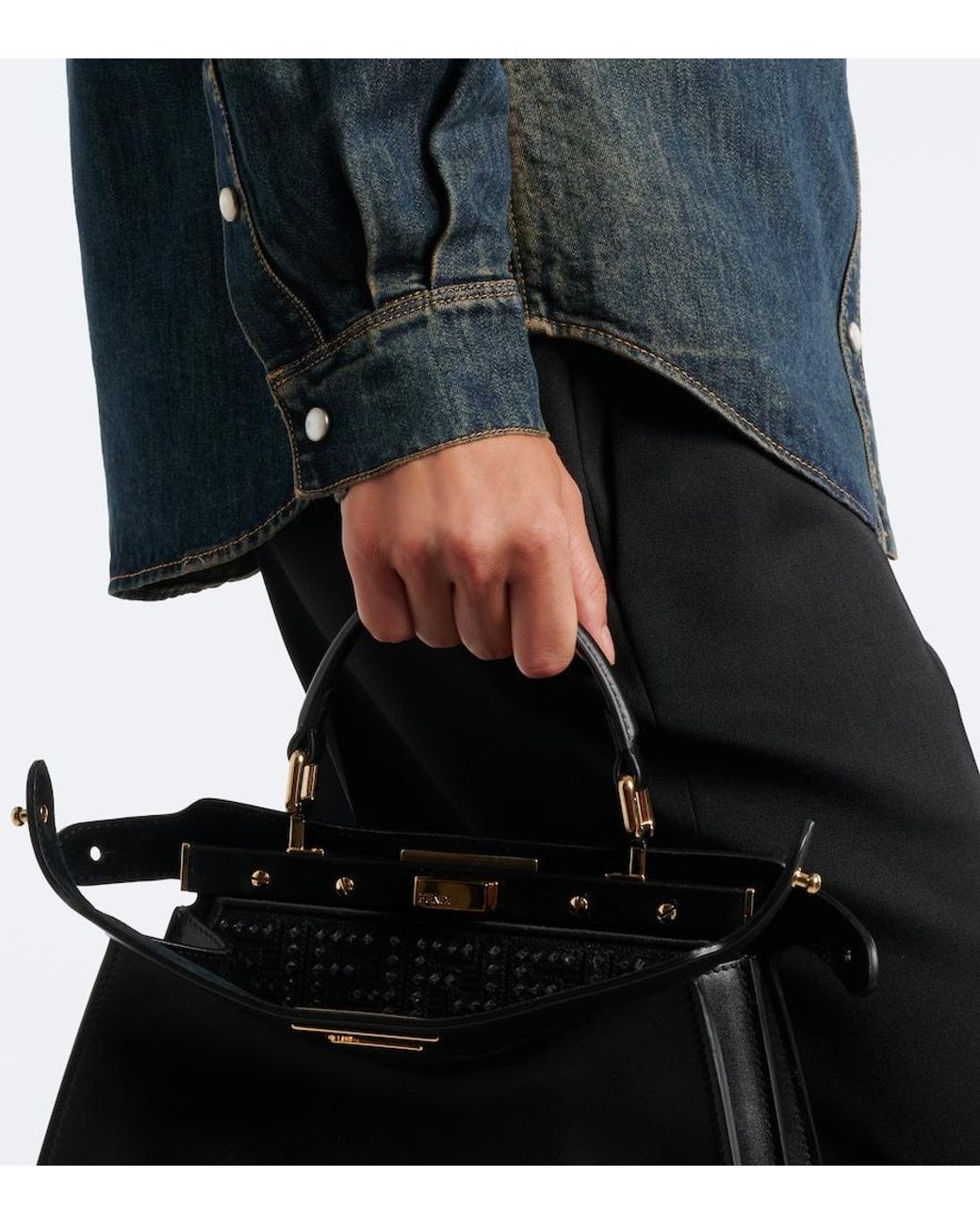 Fendi Black Cotton-Blend Denim Shirt