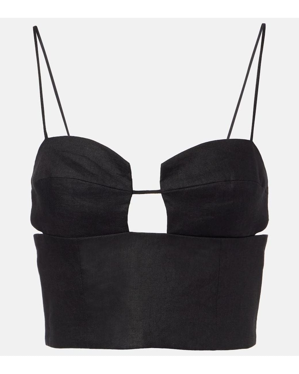 Cala De La Cruz Black Imperia Cutout Linen Crop Top