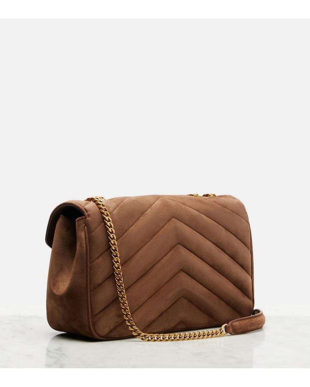 Saint Laurent Brown Loulou Medium Suede Shoulder Bag