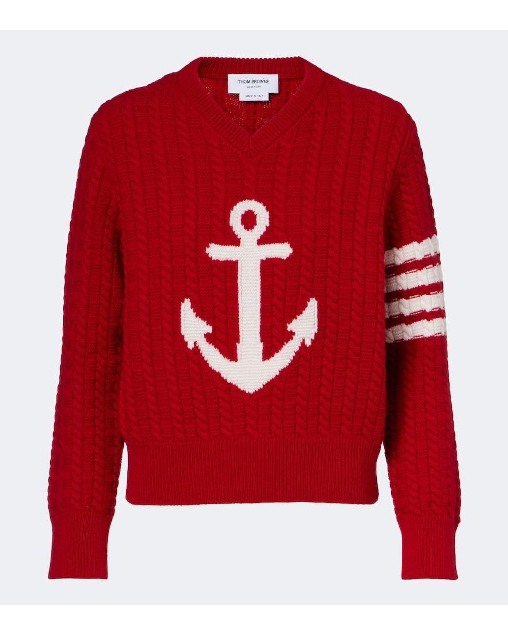 Thom Browne Red 4-Bar Cable-Knit Virgin Wool Sweater