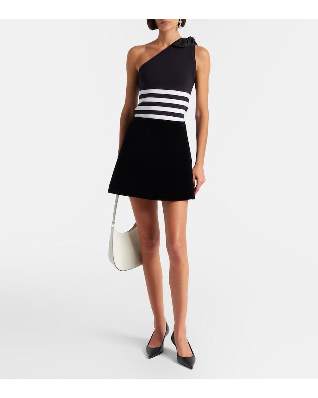 Patou Blue Striped One-Shoulder Cotton-Blend Top