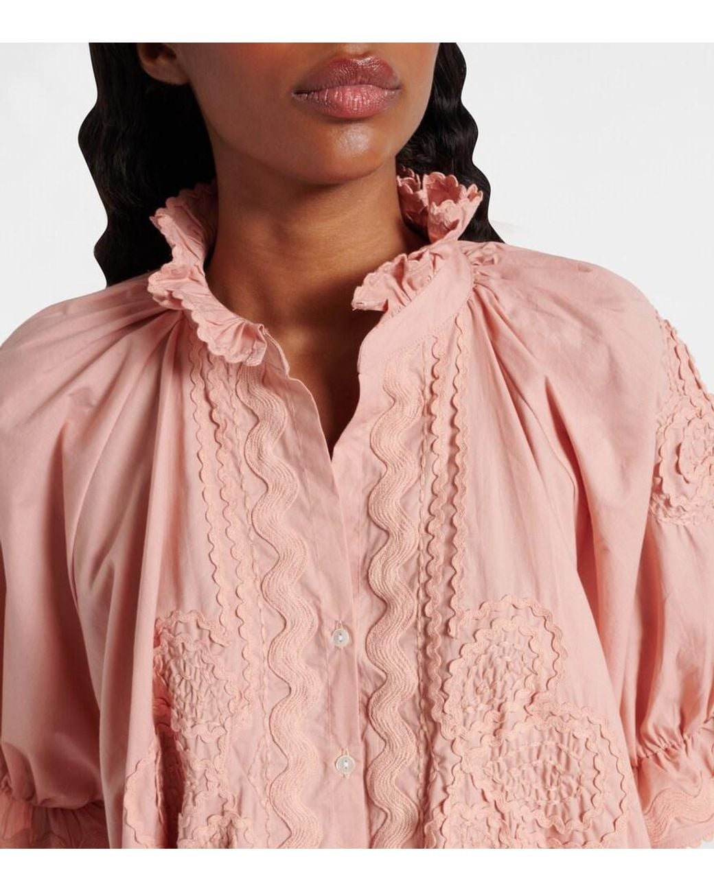 Juliet Dunn Pink Scalloped Cotton Poplin Minidress