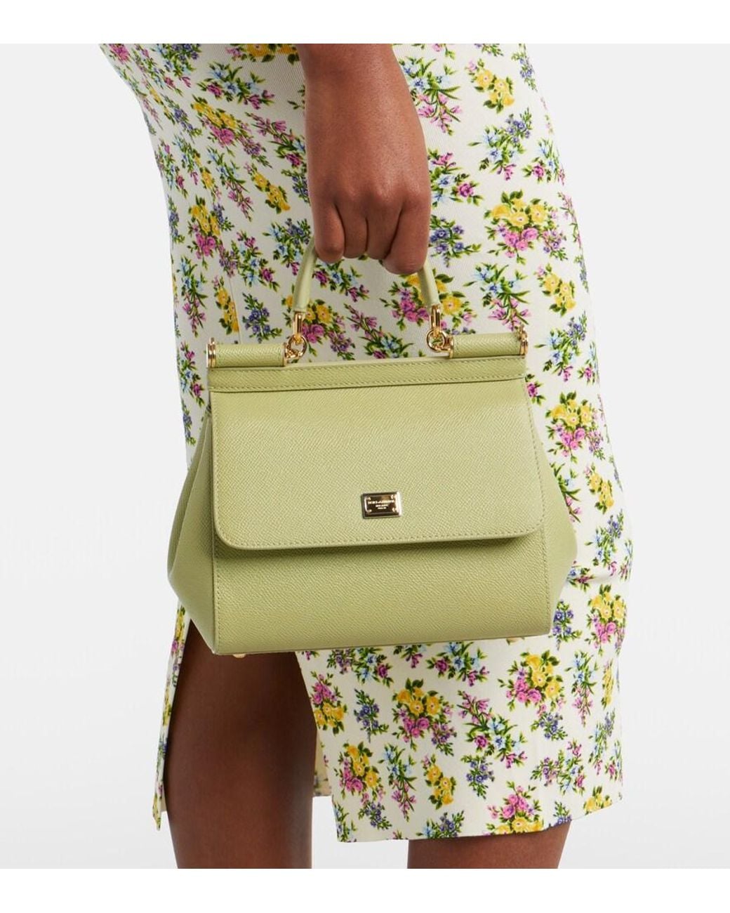 Dolce & Gabbana Metallic Sicily Small Leather Top-Handle Bag